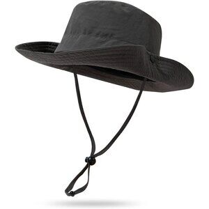 Men's Grey 100% Nylon Wide Brim Boonie With Chin Strap Classic Cowboy Felt Hat